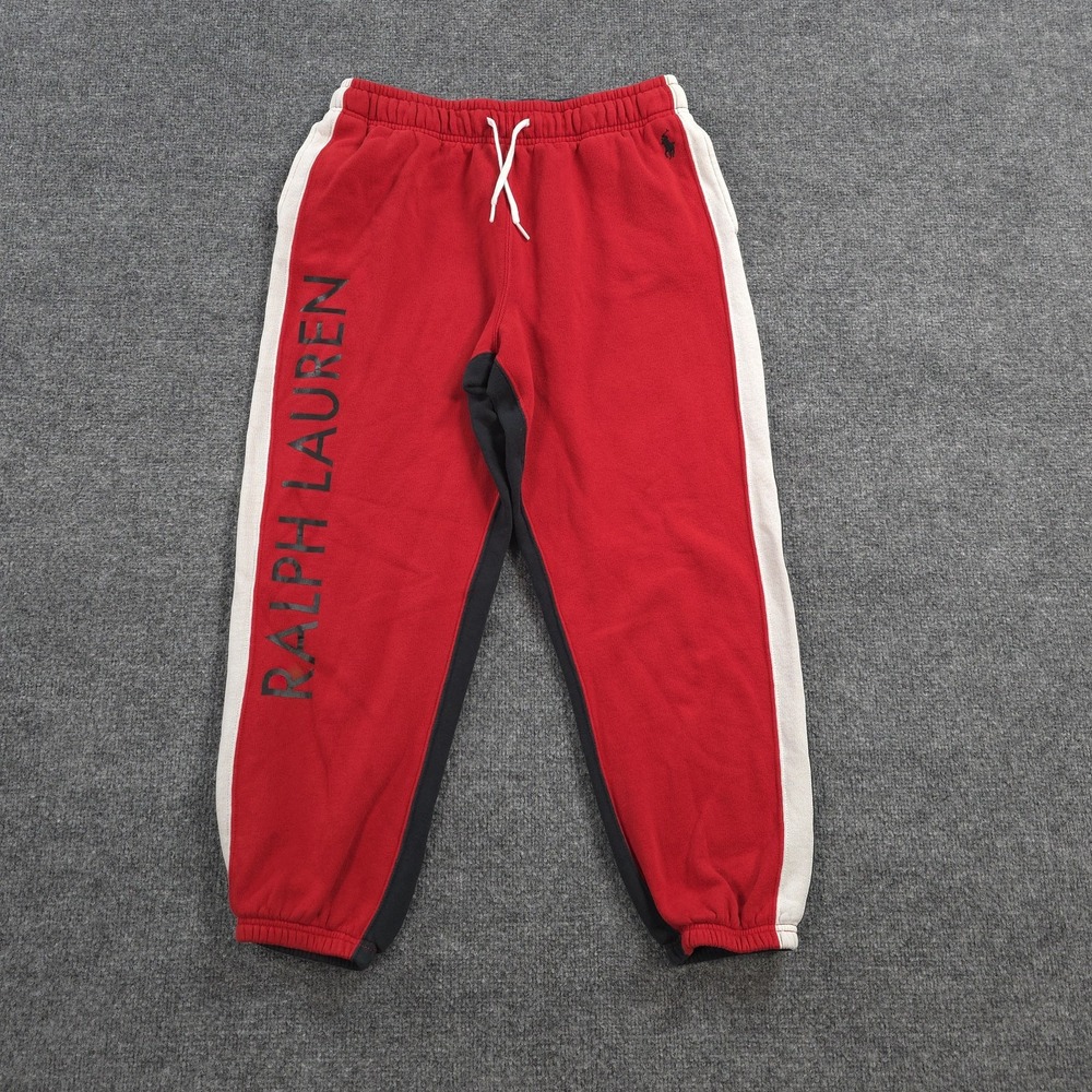 Polo Ralph Lauren Pants Mens M Red Fleece Jogger Sweatpants Side Stripe Logo